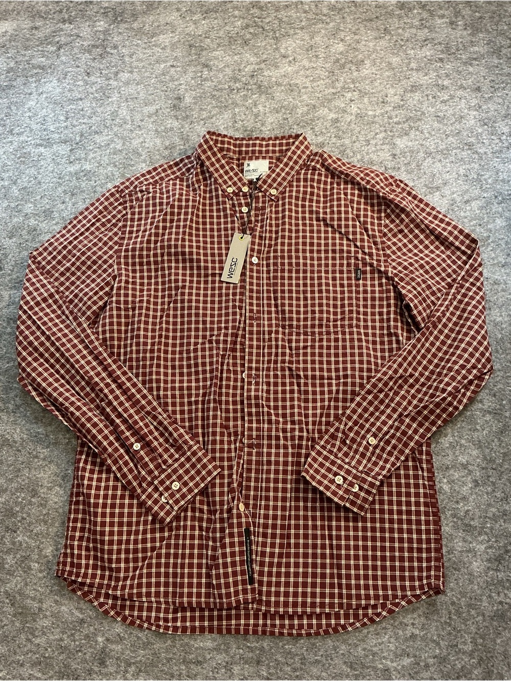Wesc Maroon and white Long Sleeve Button Up Size XL